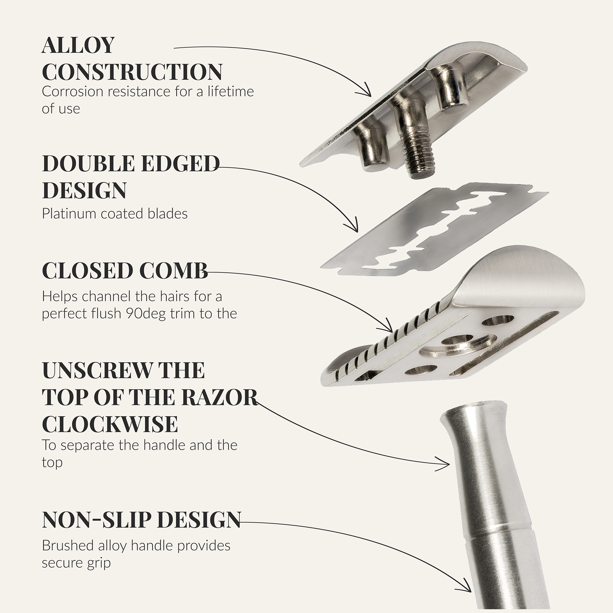 Safety Razor - Baron Classic - Brushed Alloy